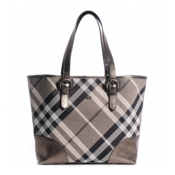 Burberry Handbags - BURBERRY Shimmer Check Byron Tote Silver Black Grey
